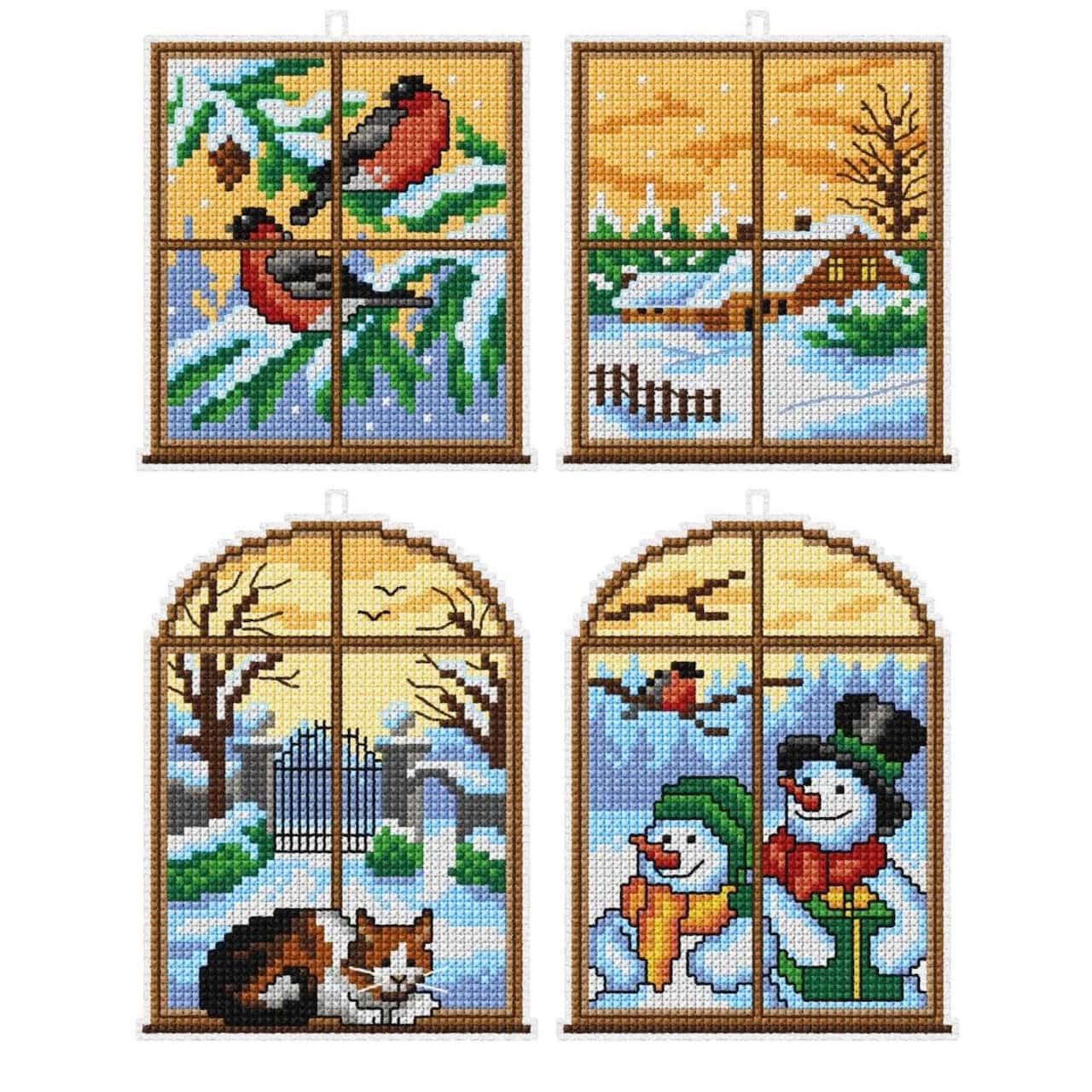 Orchidea Winter Windows Set Plastic Canvas Plastic Canvas Counted Cross Stitch Kit